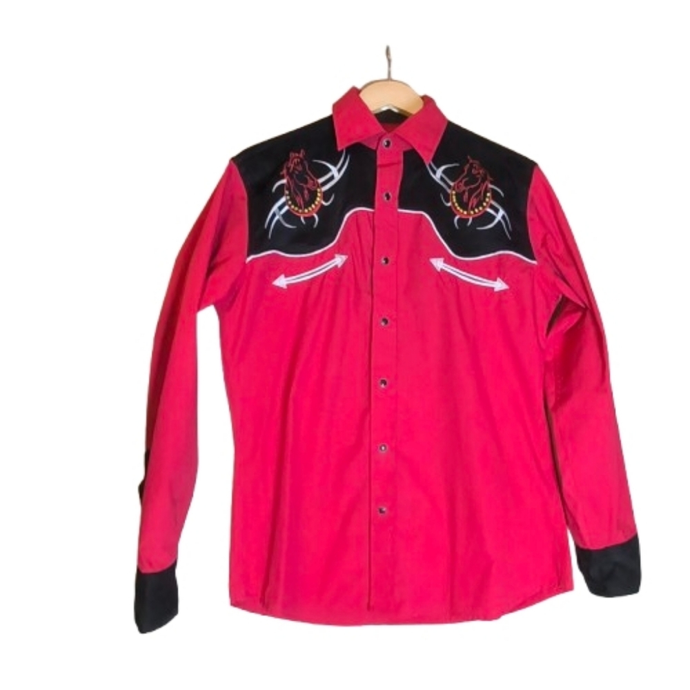 Vintage Western Shirt Sz SRed Embroidered Rodeo Rockabilly Cowgirl